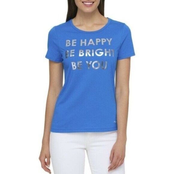 "TOMMY HILFIGER" BLUE ORCHID METALLIC LETTERS LOGO GRAPHIC TEE TOP SIZE: XL NWT - Picture 1 of 1
